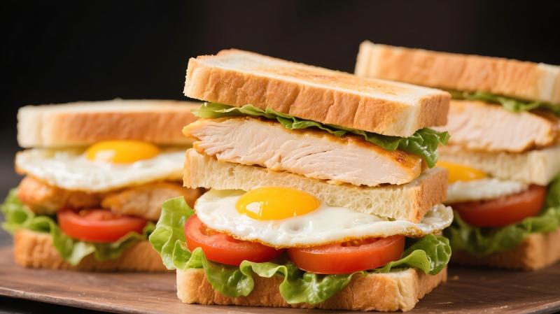Ultrasonic Cutting Chicken Breast and Fried Egg Sandwich