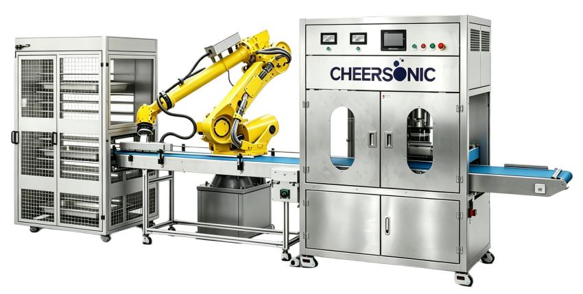 Ultrasonic Cutting with Baking Tray Handling Robot | Cheersonic